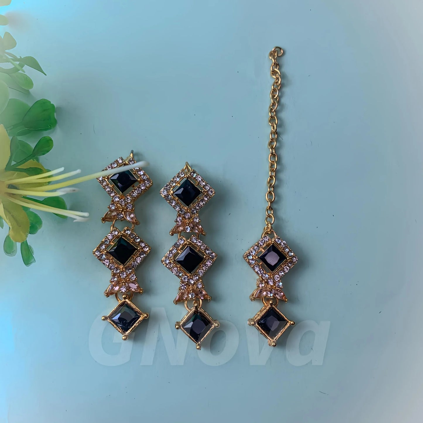 Noir Elegance Black Stone Jewelry Set – 4 Piece Choker Collection