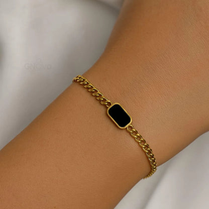 Classic Chain Bracelet with Minimal Rectangular Charm – Stainless Steel