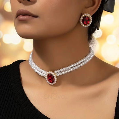 Emerald Pearl Choker Set – Elegant 3-Piece Jewelry Set