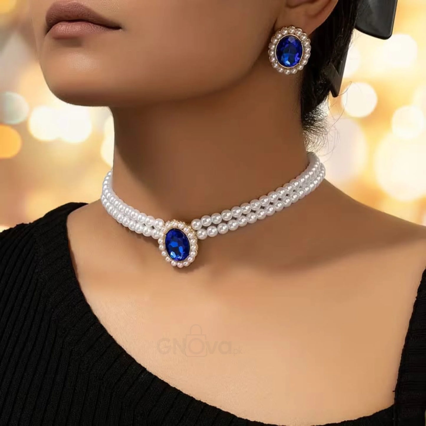 Emerald Pearl Choker Set – Elegant 3-Piece Jewelry Set