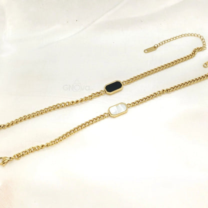 Classic Chain Bracelet with Minimal Rectangular Charm – Stainless Steel