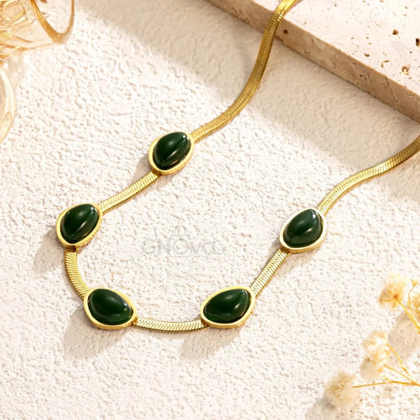 Elegant Stone Chain Necklace & Bracelet Set