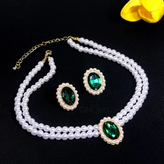 Emerald Pearl Choker Set – Elegant 3-Piece Jewelry Set