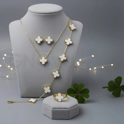 Black Bloom Clover Set – 4 Piece Elegant Daily Wear Jewelry
