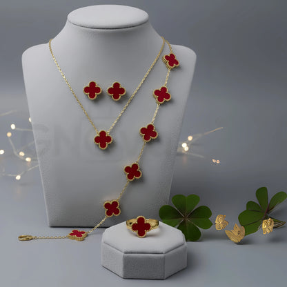 Black Bloom Clover Set – 4 Piece Elegant Daily Wear Jewelry