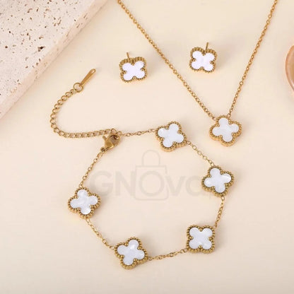 Black Bloom Clover Set – 4 Piece Elegant Daily Wear Jewelry