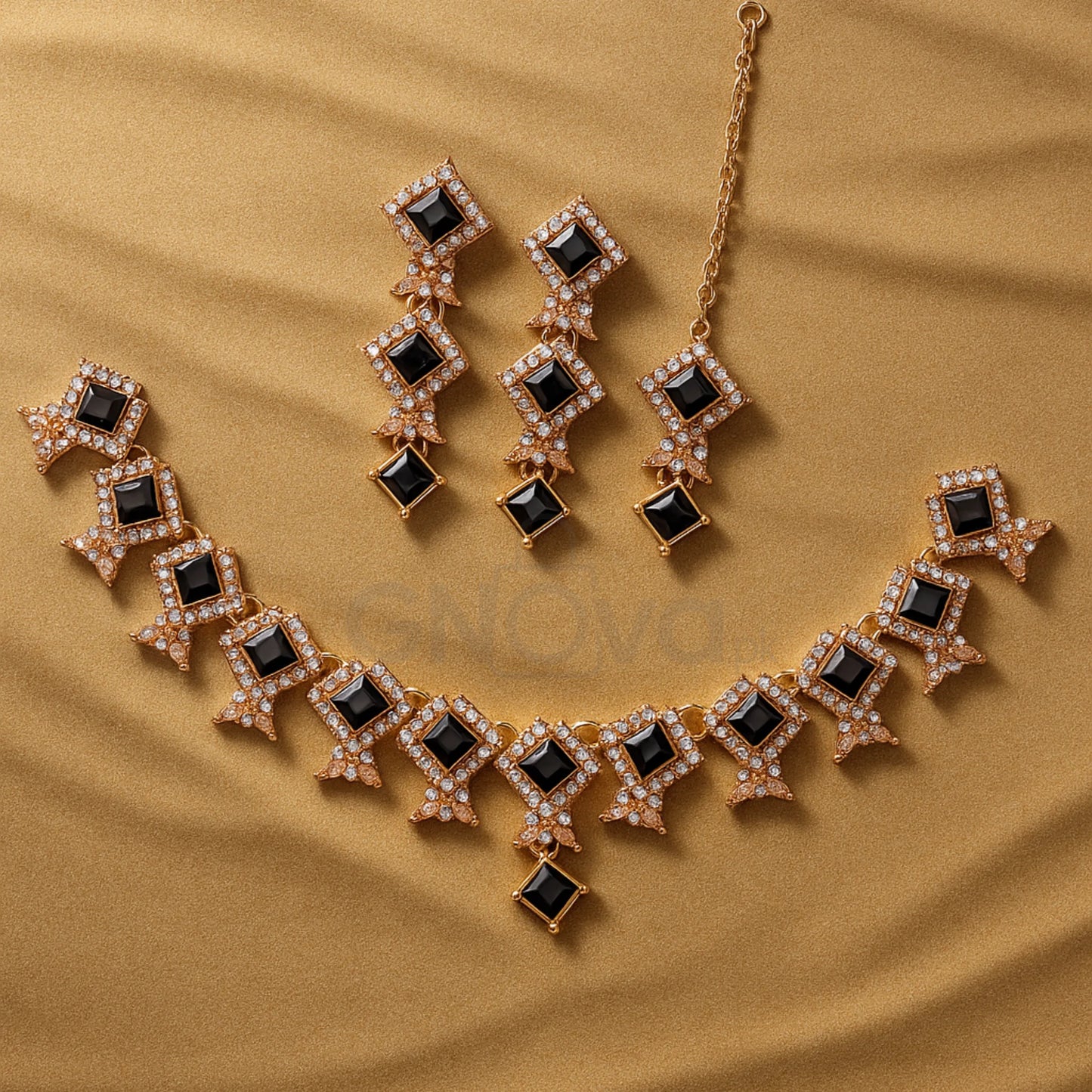 Noir Elegance Black Stone Jewelry Set – 4 Piece Choker Collection