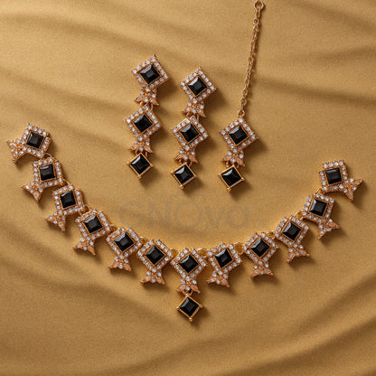 Noir Elegance Black Stone Jewelry Set – 4 Piece Choker Collection