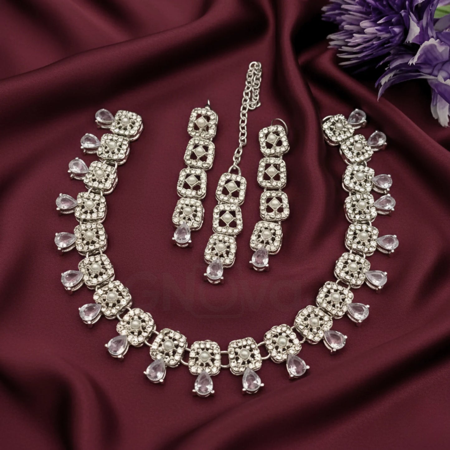 Sparkling Drop Zircon Set – 4-Piece Glamorous Party & Daily Wear