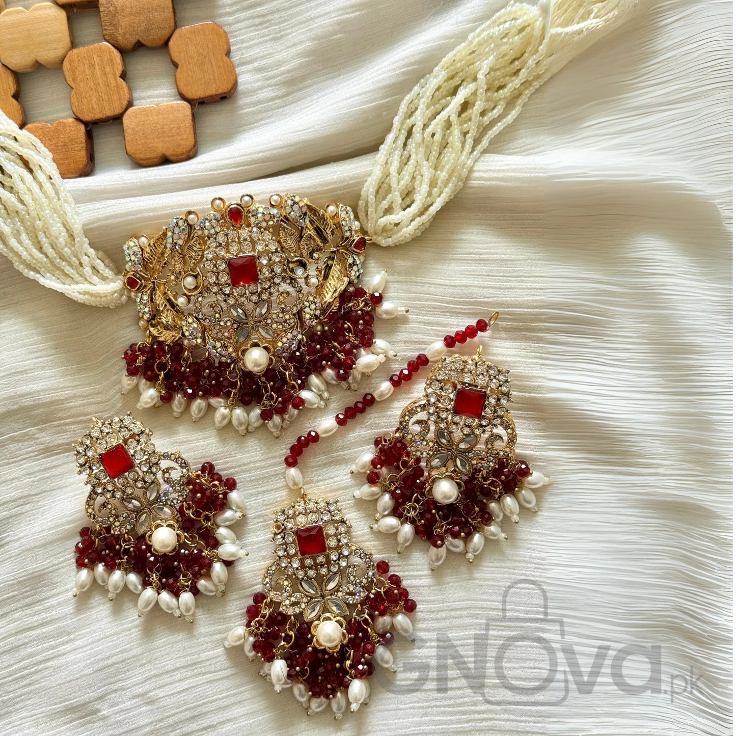 Turkish Style Choker Necklace Set with Earrings – Handcrafted Bridal Look