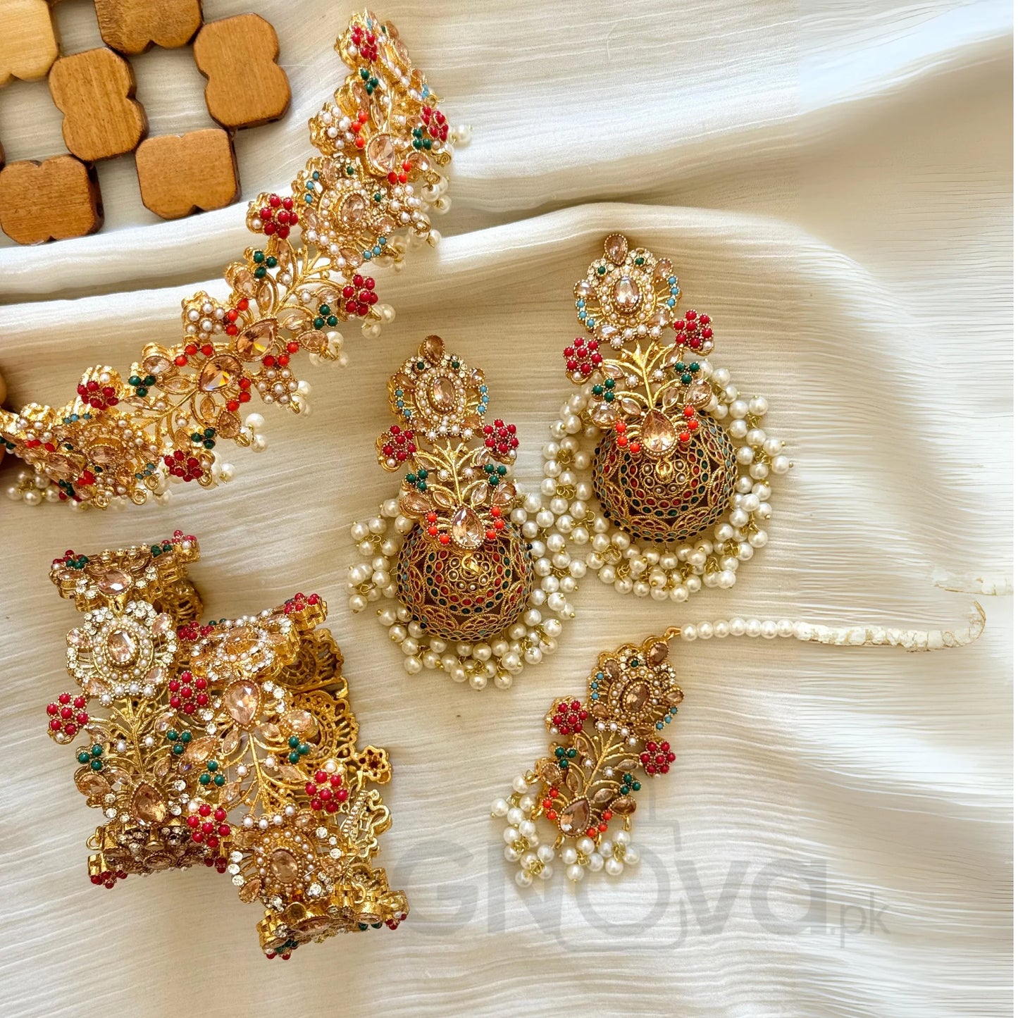 Traditional Bridal Jewelry Set with Jhumkay, Openable Bangles & Choker