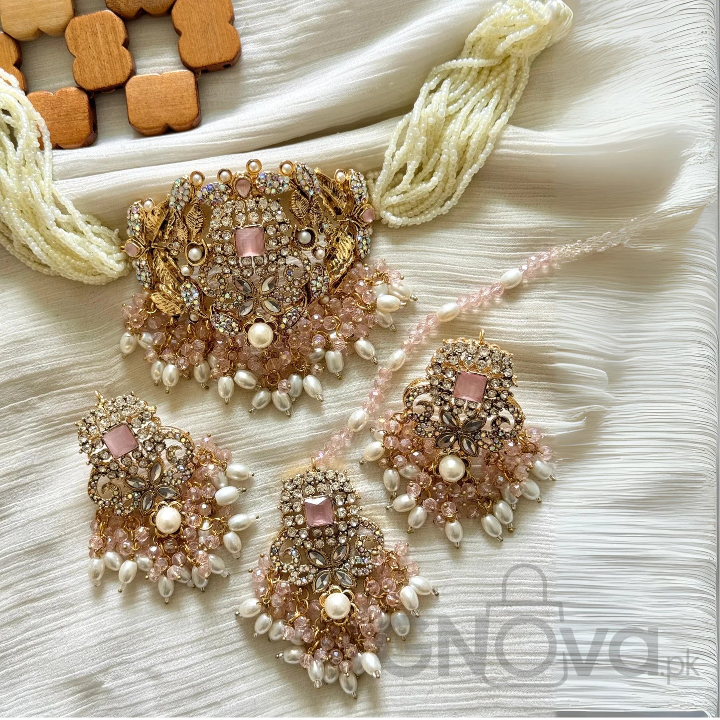 Turkish Style Choker Necklace Set with Earrings – Handcrafted Bridal Look
