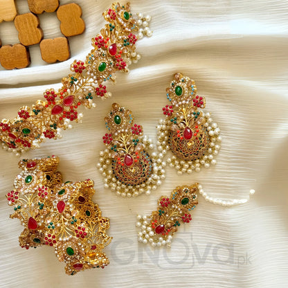 Traditional Bridal Jewelry Set with Jhumkay, Openable Bangles & Choker
