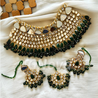 Gold Plated Green Farshi Kundan Bridal Jewelry Set – Handcrafted