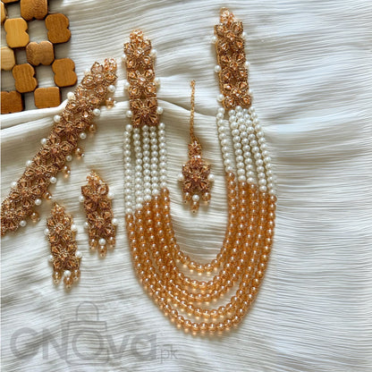 Elegant Multi-Strand Beaded Party Jewelry Set with Matching Earrings & Tikka