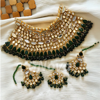 Gold Plated Green Farshi Kundan Bridal Jewelry Set – Handcrafted