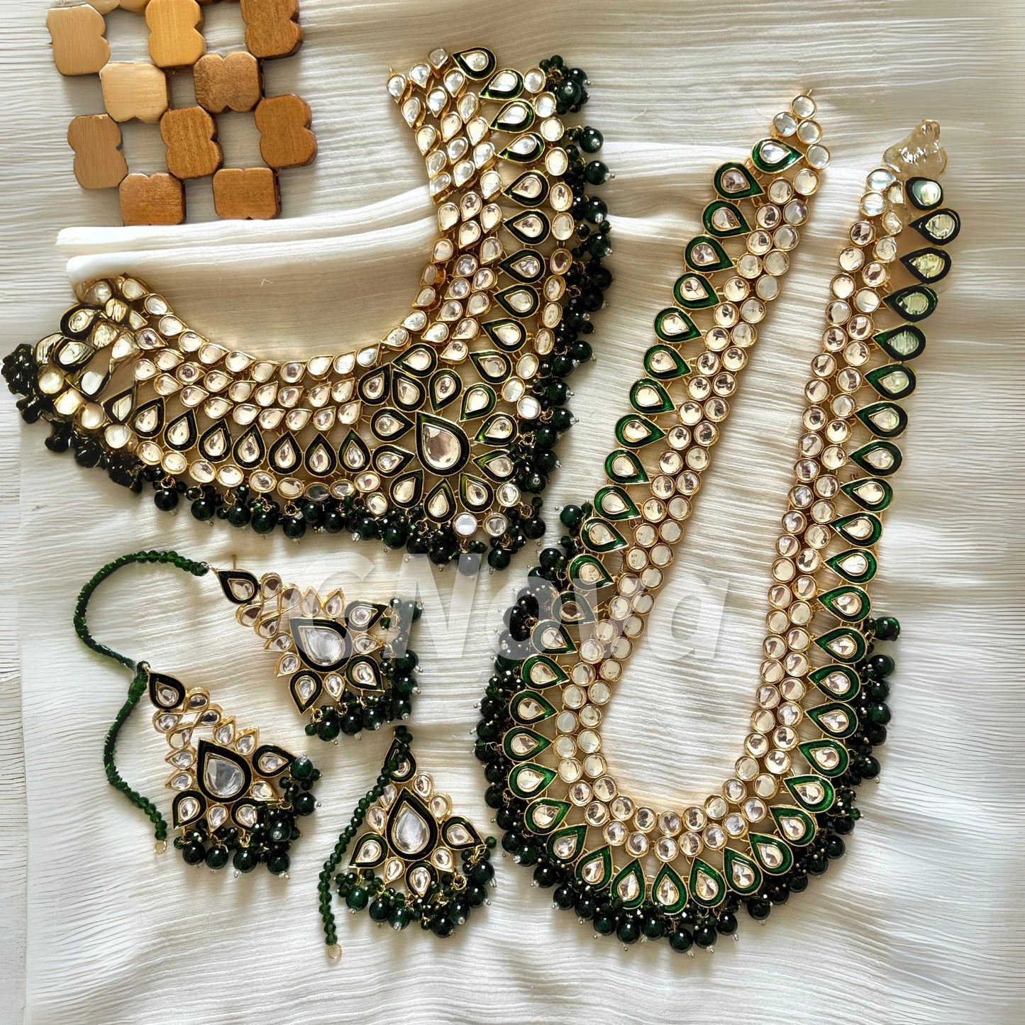 Gold Plated Handcrafted Farshi Kundan Bridal Set – 5-Piece Choker & Raani Haar