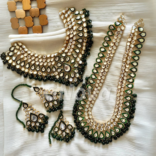 Gold Plated Handcrafted Farshi Kundan Bridal Set – 5-Piece Choker & Raani Haar