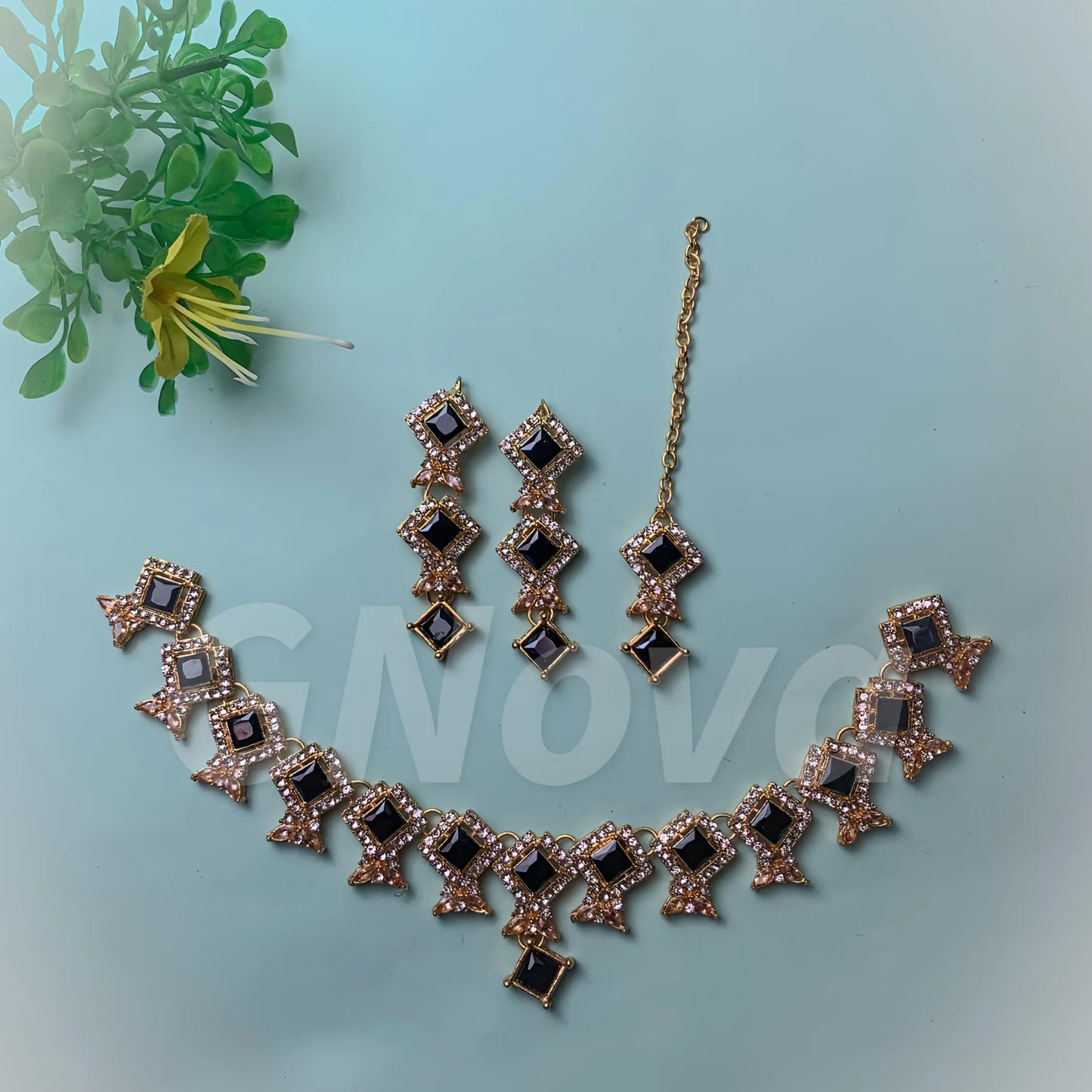 Noir Elegance Black Stone Jewelry Set – 4 Piece Choker Collection