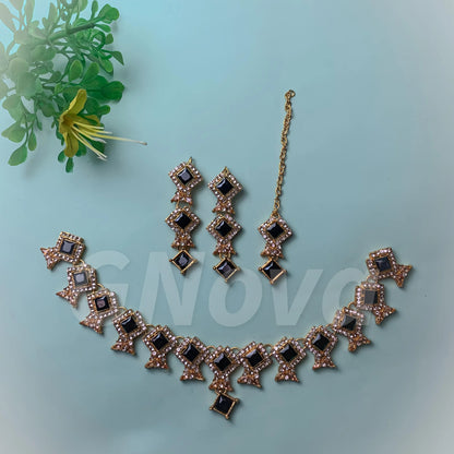 Noir Elegance Black Stone Jewelry Set – 4 Piece Choker Collection