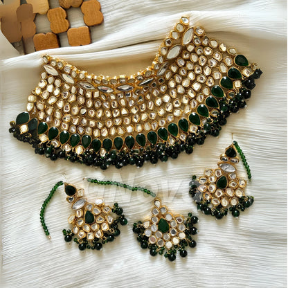 Gold Plated Green Farshi Kundan Bridal Jewelry Set – Handcrafted